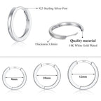3 Pairs 925 Sterling Silver Hoop Earrings 14K White Gold Plated Small Silver Hoops Cartilage Huggie Earrings for Women Men