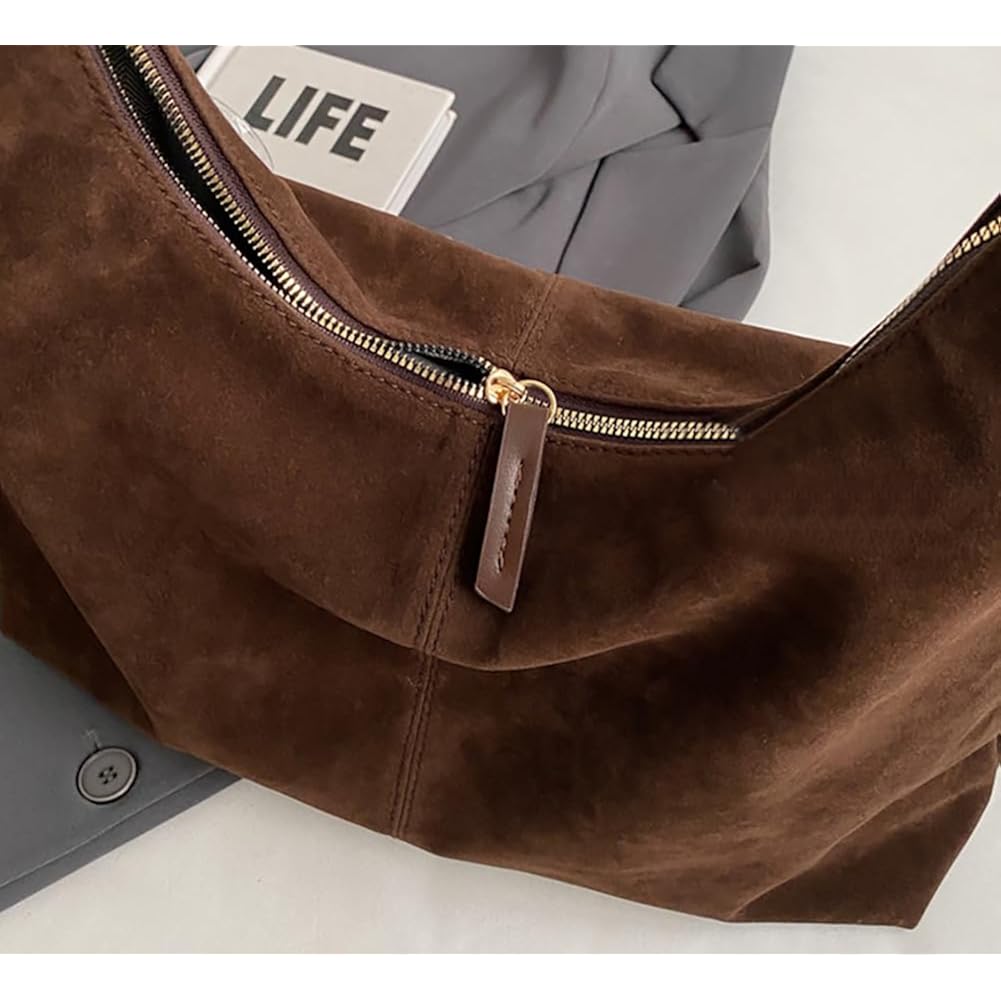 Women’s Trendy Suede Tote Bag Shoulder Bags For Women Fall Underarm Bag Winter Hobo Bag Work Purses Suede Travel Handbag