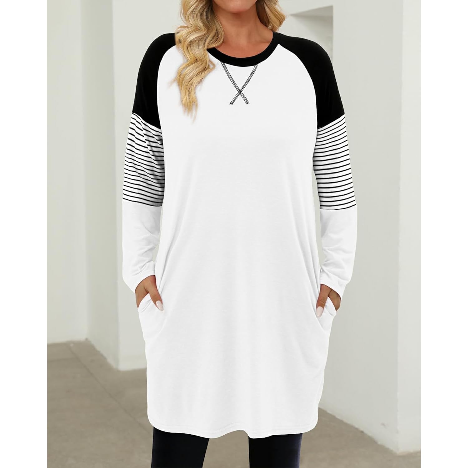 Women's Short Sleeve Tunic Tops Summer for Leggings Casual Long Tunics with Pockets T Shirts