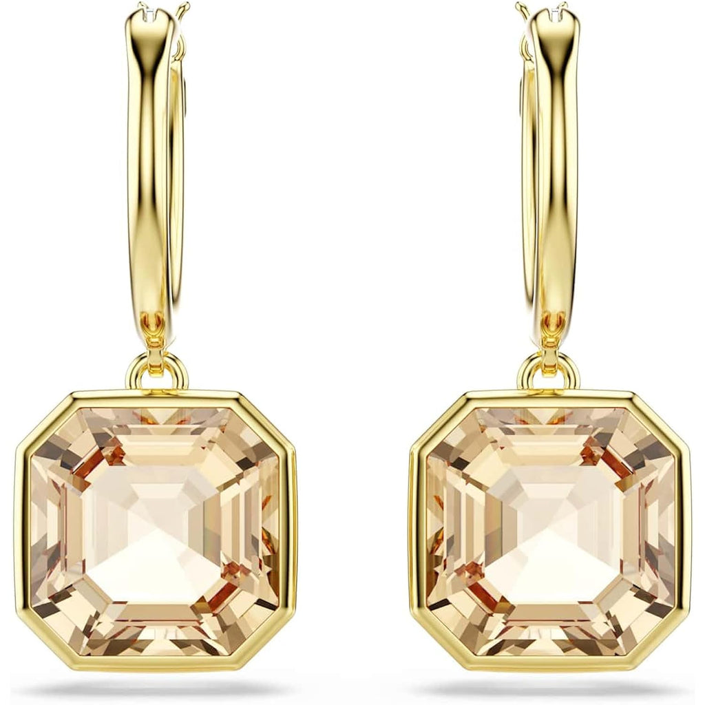 Swarovski Millenia drop earrings, Square cut, Caramel, Gold-tone Finish