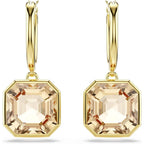 Swarovski Millenia drop earrings, Square cut, Caramel, Gold-tone Finish