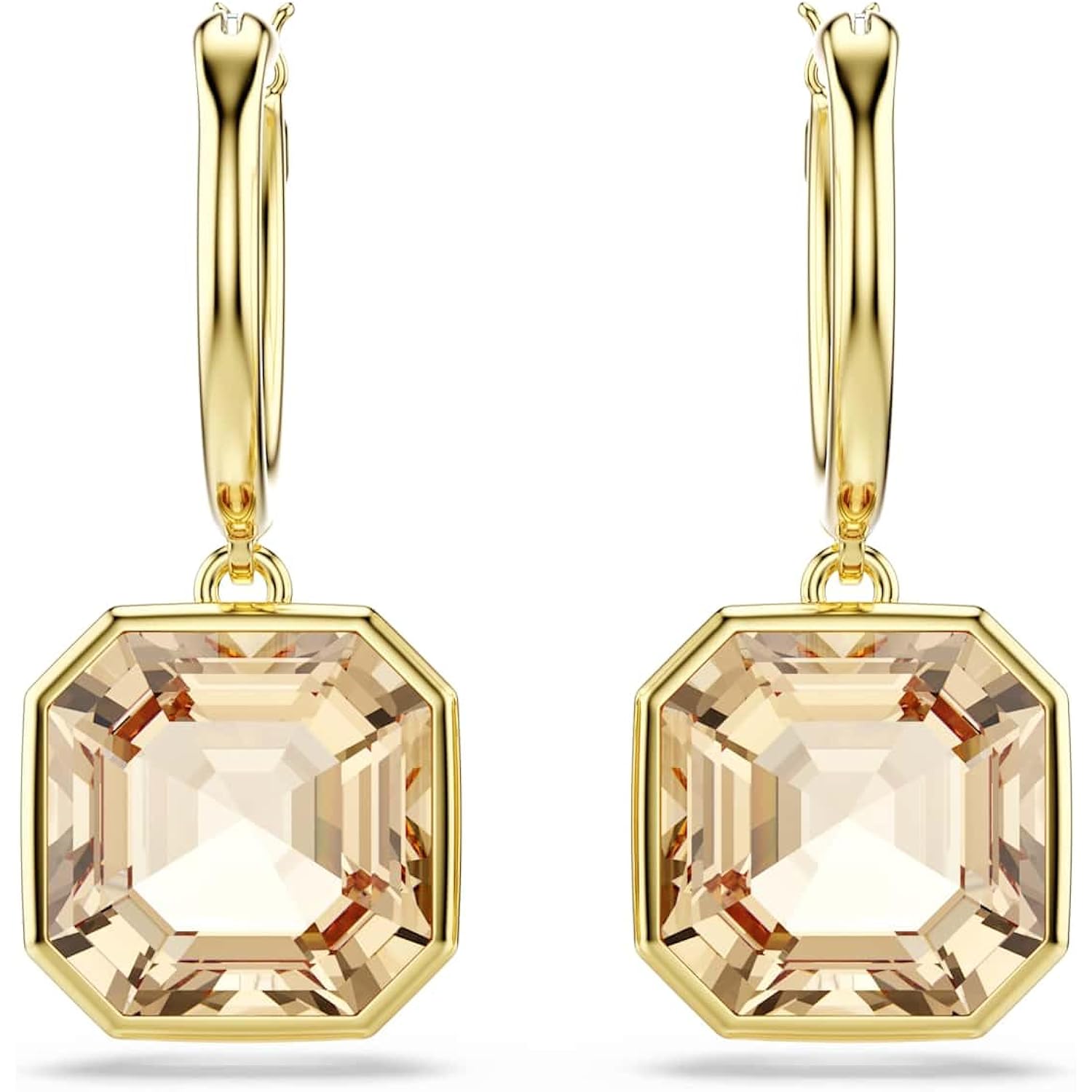 Swarovski Millenia drop earrings, Square cut, Caramel, Gold-tone Finish