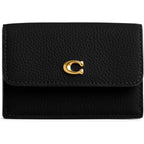 COACH Polished Pebble Leather Essential Mini Trifold Wallet Black One Size