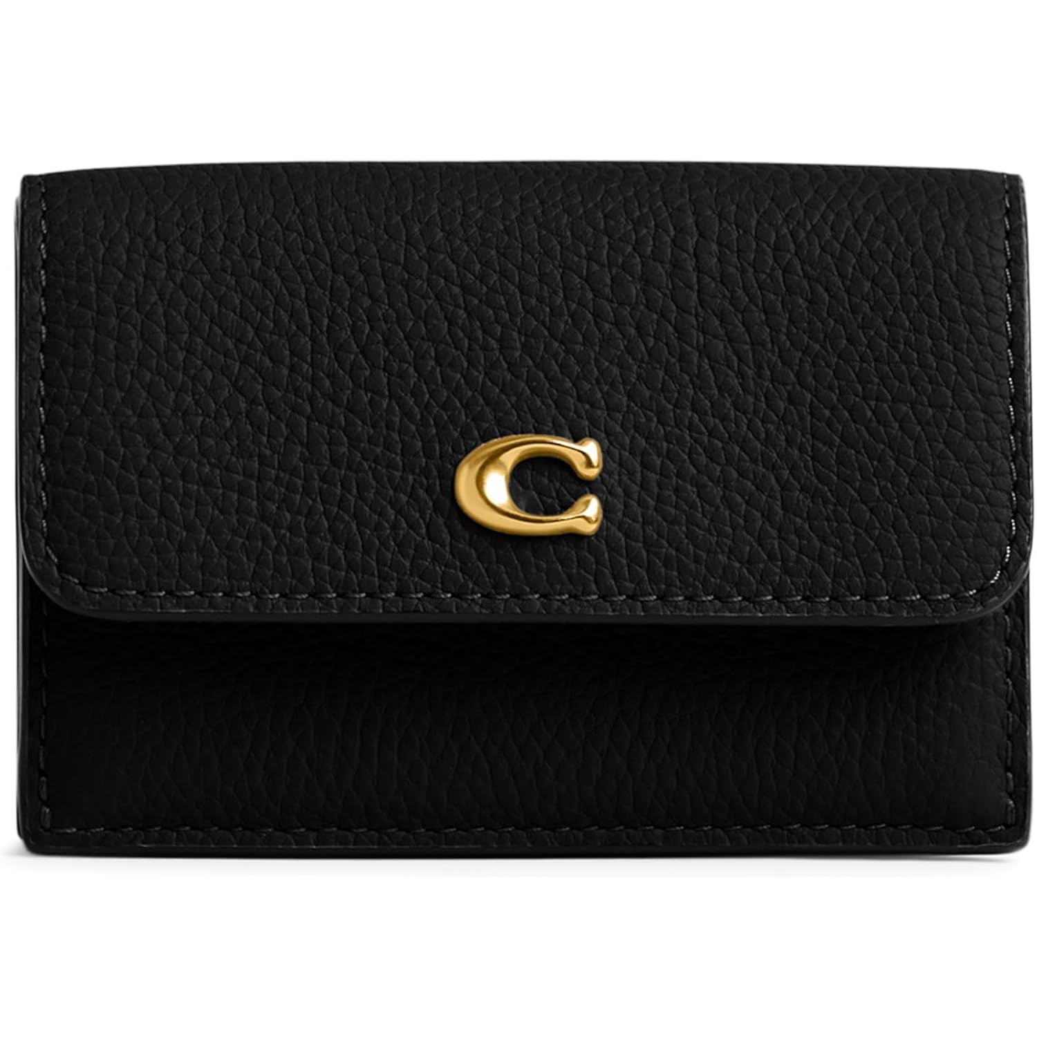 COACH Polished Pebble Leather Essential Mini Trifold Wallet Black One Size