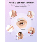 Ginity Ear and Nose Hair Trimmer for Women & Men, 2-in-1 Rechargeable Painless Facial & Eyebrow Hair Remover Tool, Electric Clipper with Dual-Edge Blades, Easy to Clean