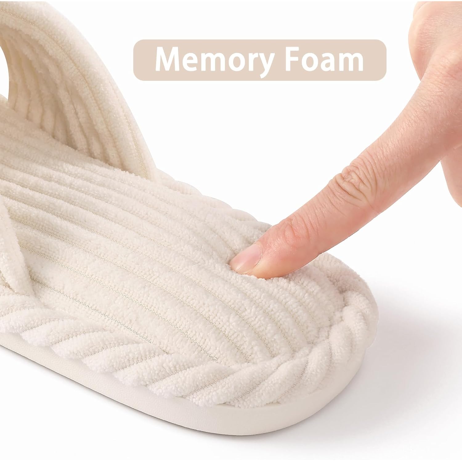 Evshine House Slippers For Women Memory Foam Bedroom Slippers Corduroy Open Toe Slides Shoes Indoor And Outdoor