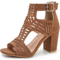 Heeled Sandals For Women Open Toe Chunky Heels For Women Bohemian Cutout Wedge Summer Heels Block Heeled Party Sandals Womens