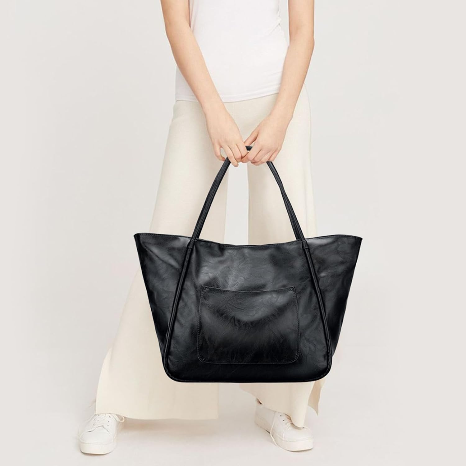 KKXIU Large Tote Bag for Women with Zipper Work Leather Travel Purse and Handbags