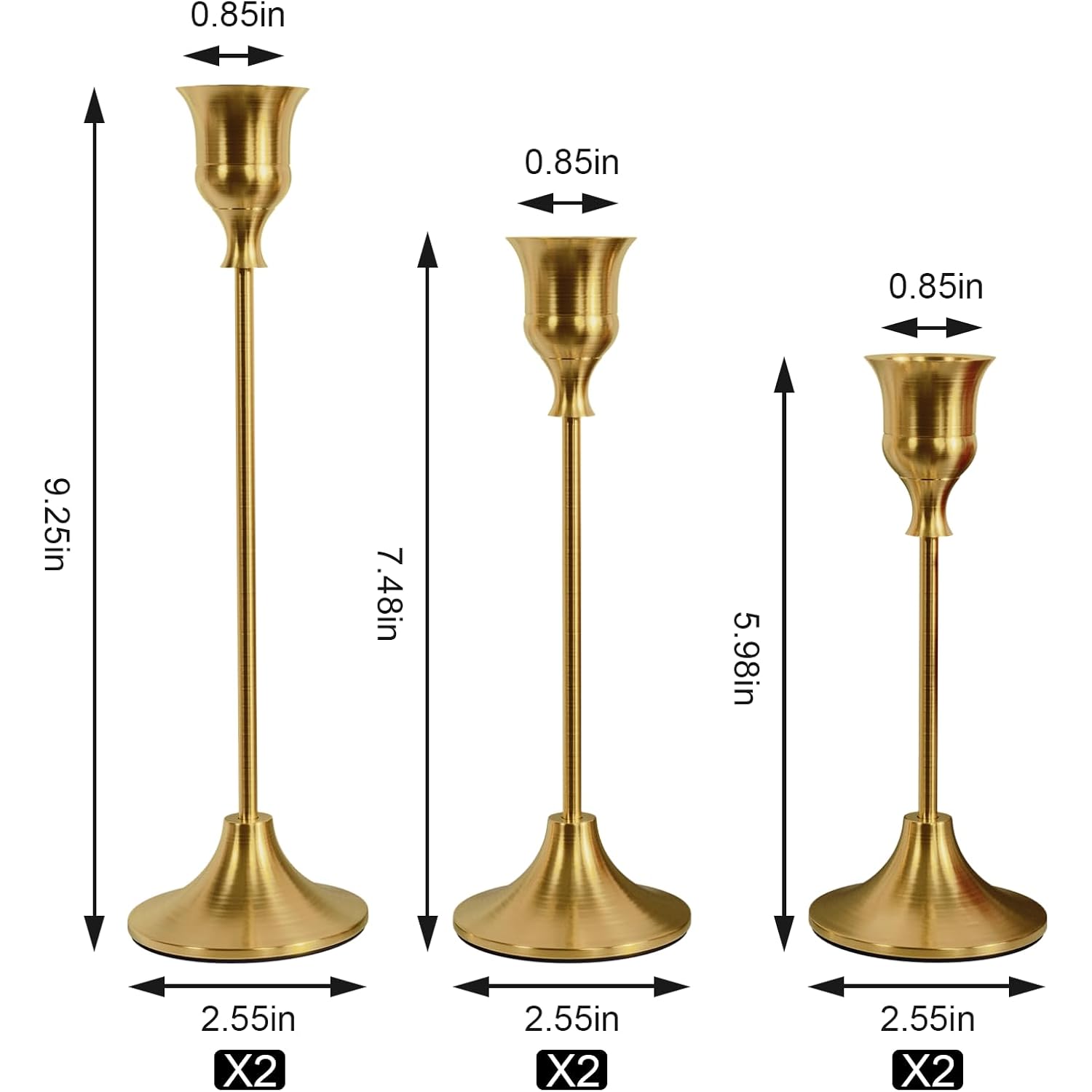 NLBTW Set of 6 Brass Gold Candle Holders for Taper, Vintage Candlestick Holder Decorative Metal Candle Sticks Home Decor Centerpieces for Table Mantel Festive Decorations