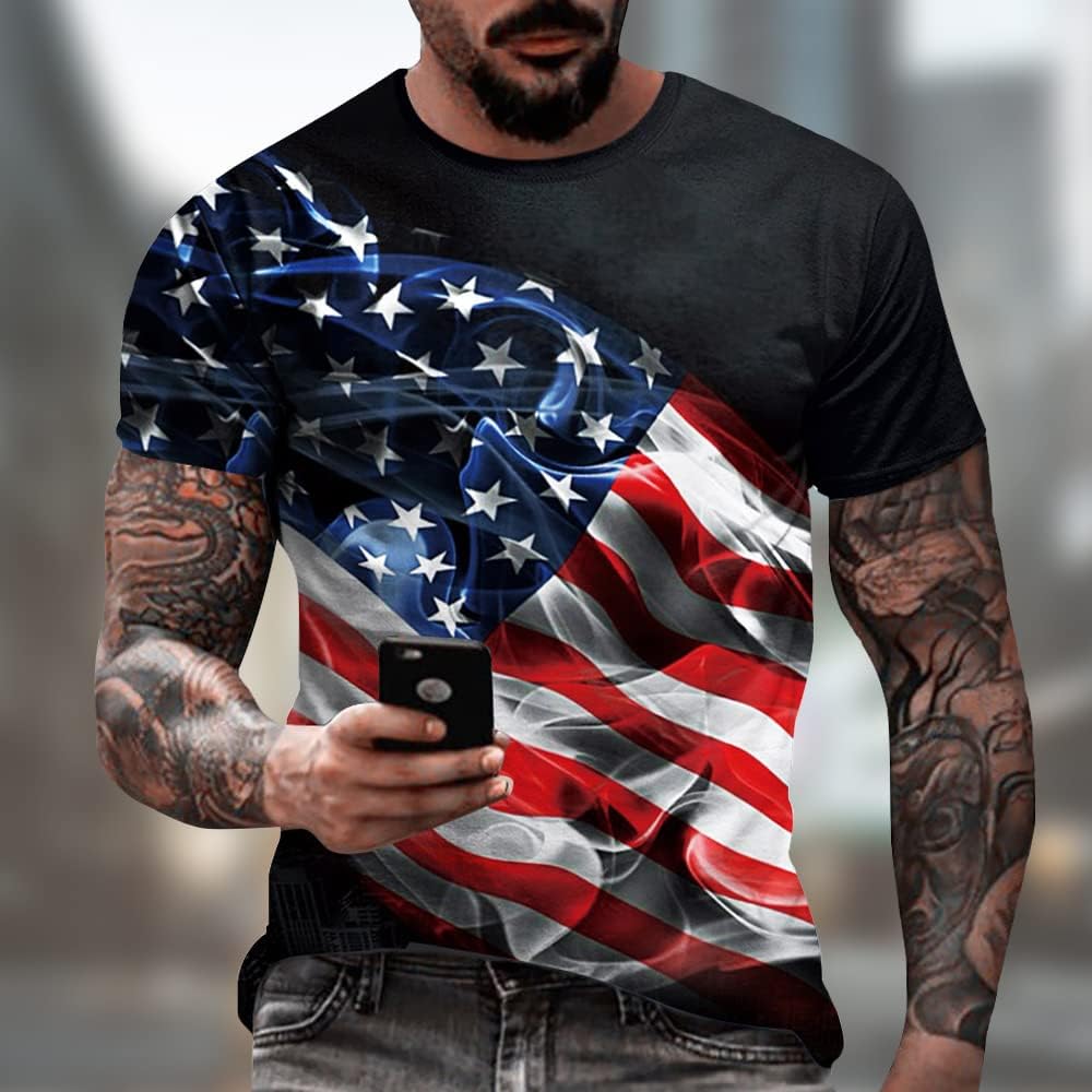 Eciodci Men'S American Usa Flag Patriotic T-Shirts 4Th Of July Shirts Us Eagle Flag Soft Summer Short Sleeve Shirt For Men
