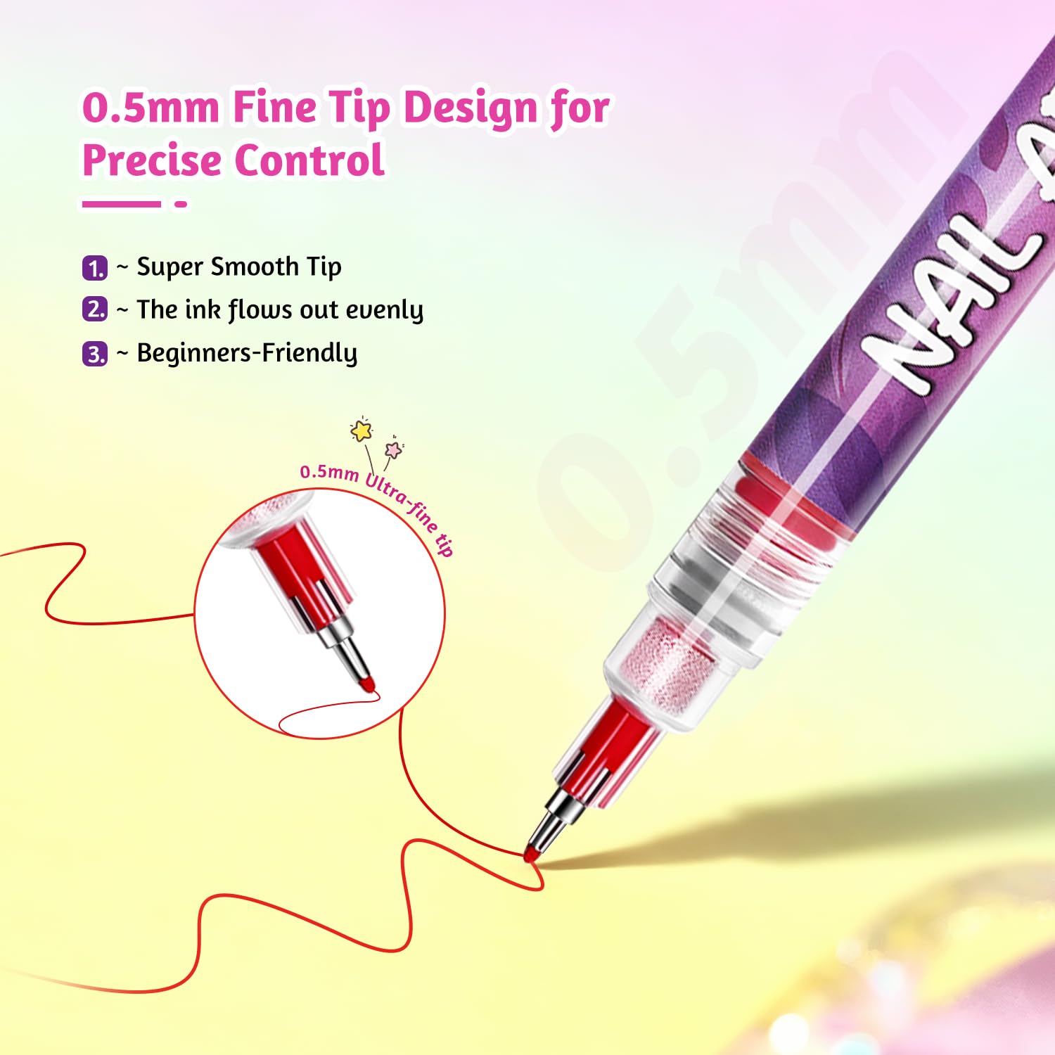 JEWHITENY 12 colors 0.5mm Nail Art Pen Kit: Quick drying Nail Polish Pens, Drawing Painting Point Liner Acrylic Painted Pen Kit for DIY Nail Design, Home & Salon Manicure Tools