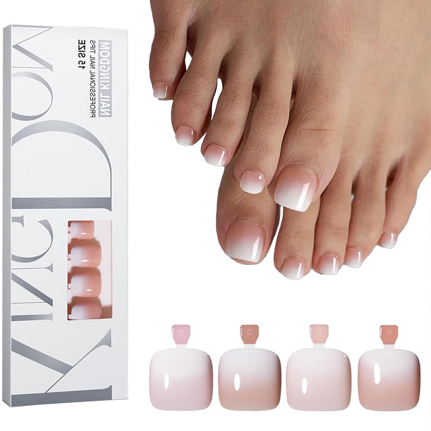 120Pcs Ombre Press on Toe Nails Short Square Fake Toenails Nude Gradient Acrylic Toe Nails Glossy Nature Artificial False Nails Glossy Glue on Nail for Women Girls Manicure Nail Decoration