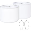 Drum Lamp Shades Set Of 2, 13"X13"X10", Spider Fitter Finials | White Large Replacement Linen Lampshades For Table Lamps, Floor Lamps, Easy Assembly, 13" Top X 13" Bottom X 10" High
