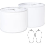Drum Lamp Shades Set Of 2, 13"X13"X10", Spider Fitter Finials | White Large Replacement Linen Lampshades For Table Lamps, Floor Lamps, Easy Assembly, 13" Top X 13" Bottom X 10" High