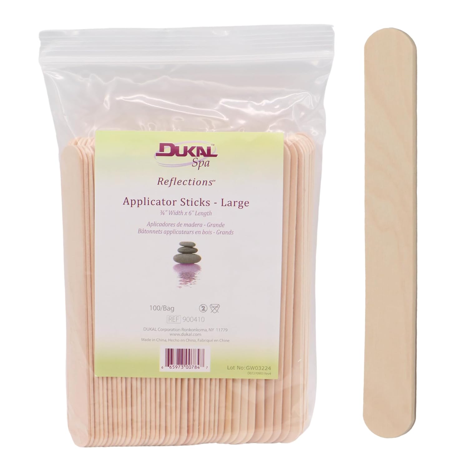 Dukal Large Wooden Wax Sticks - Body Hair Removal Applicator for Waxing, ¾” x 6” (Pack of 100)