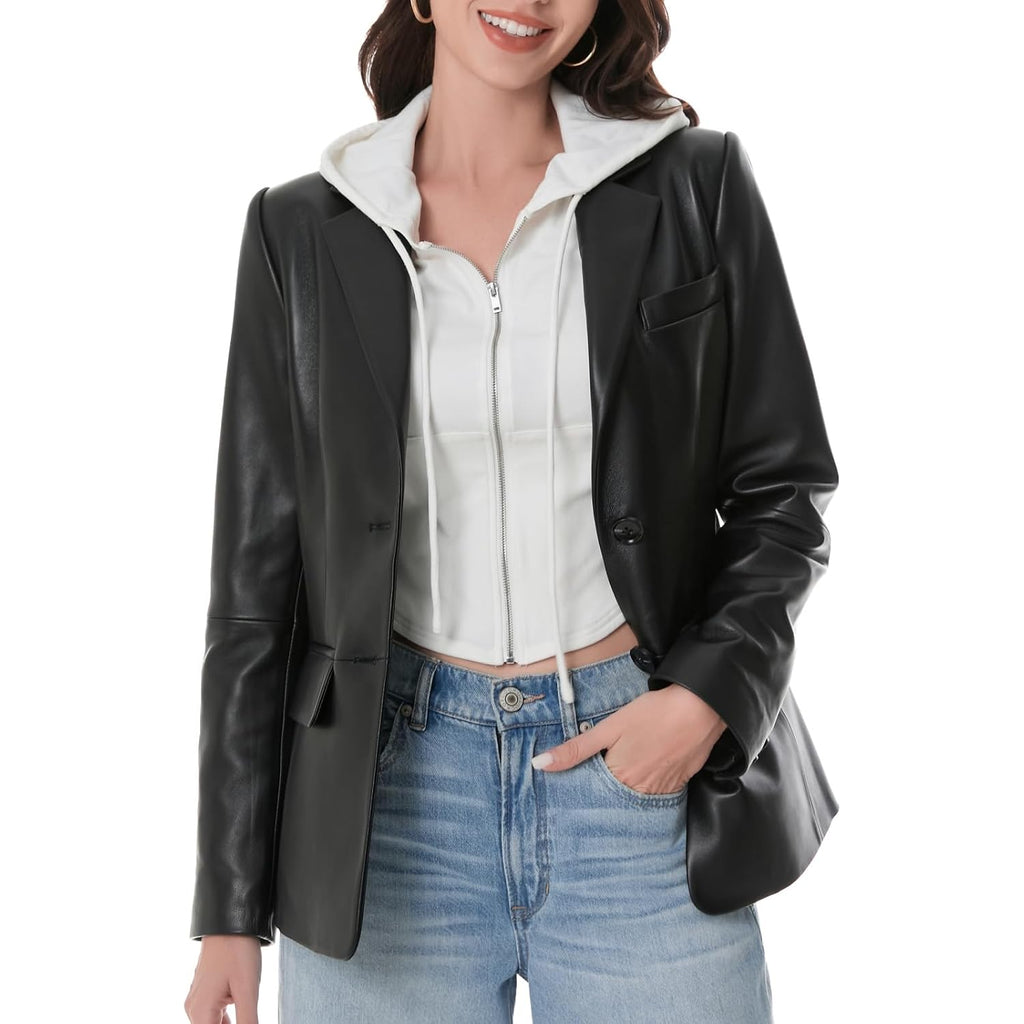Casual Leather Jacket Women,Lambskin Leather Blazer,Versatile Outfits