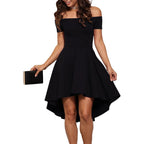 Sarin Mathews Womens Off The Shoulder Short Sleeve High Low Cocktail Skater Dress