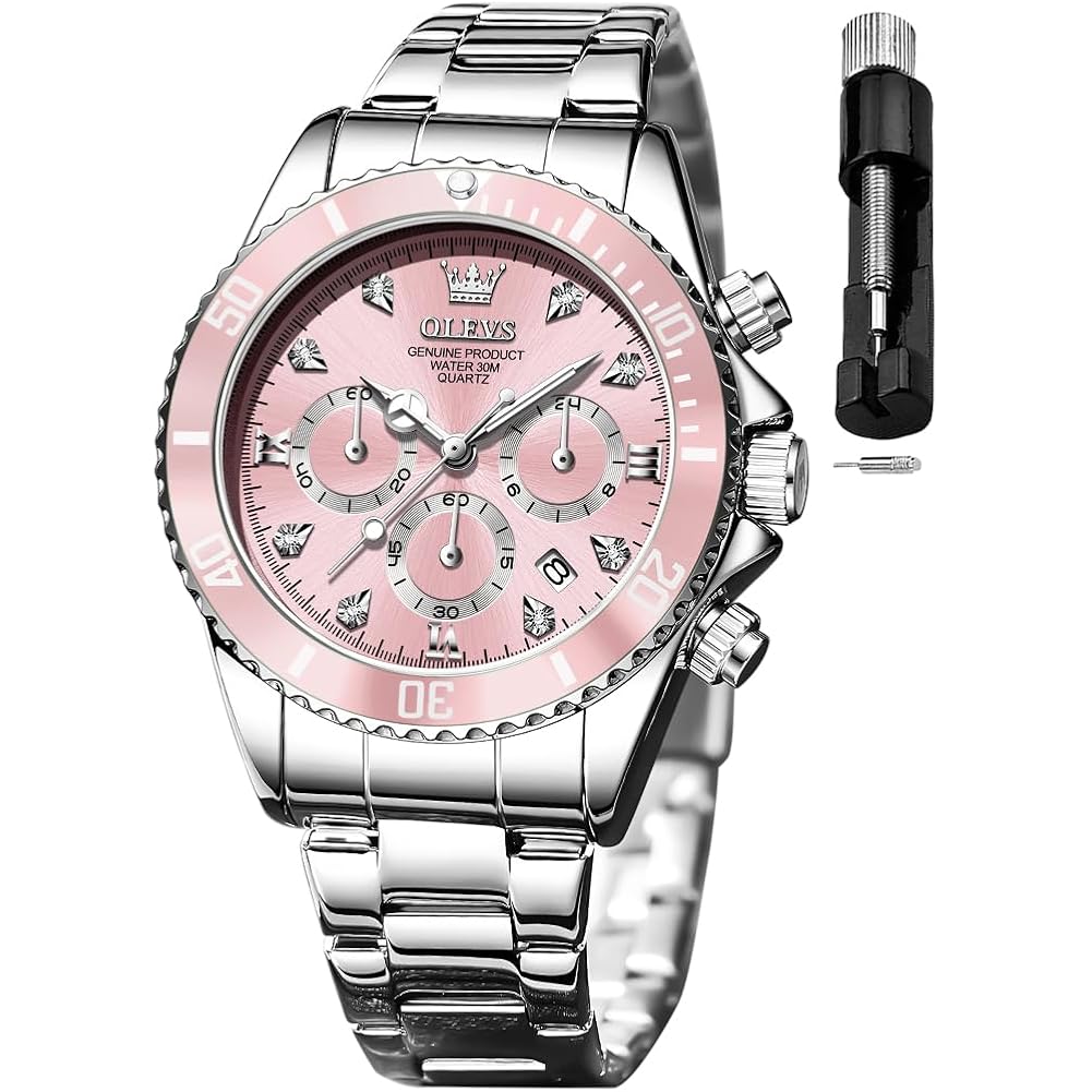 OLEVS Womens Watch Fashion Dress Diamond Female Watches for Ladies Analog Quartz Stainless Steel Waterproof Luminous Day Date Two Tone Wristwatch