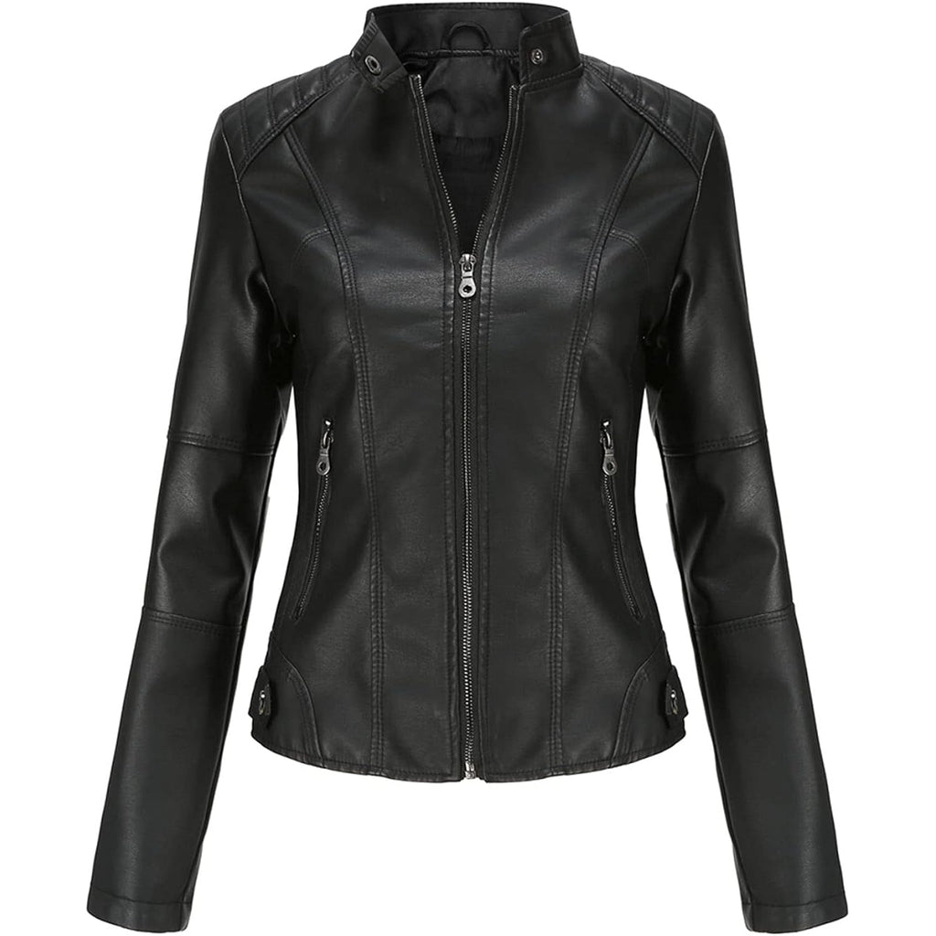 DEAR MODEL Faux Leather Jacket Women Bomber Jacket Women's Belted Motorcycle Jacket