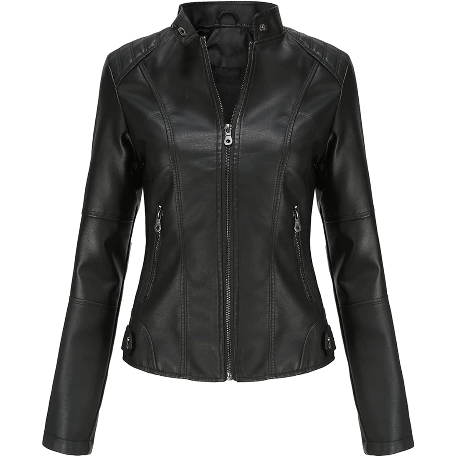 DEAR MODEL Faux Leather Jacket Women Bomber Jacket Women's Belted Motorcycle Jacket
