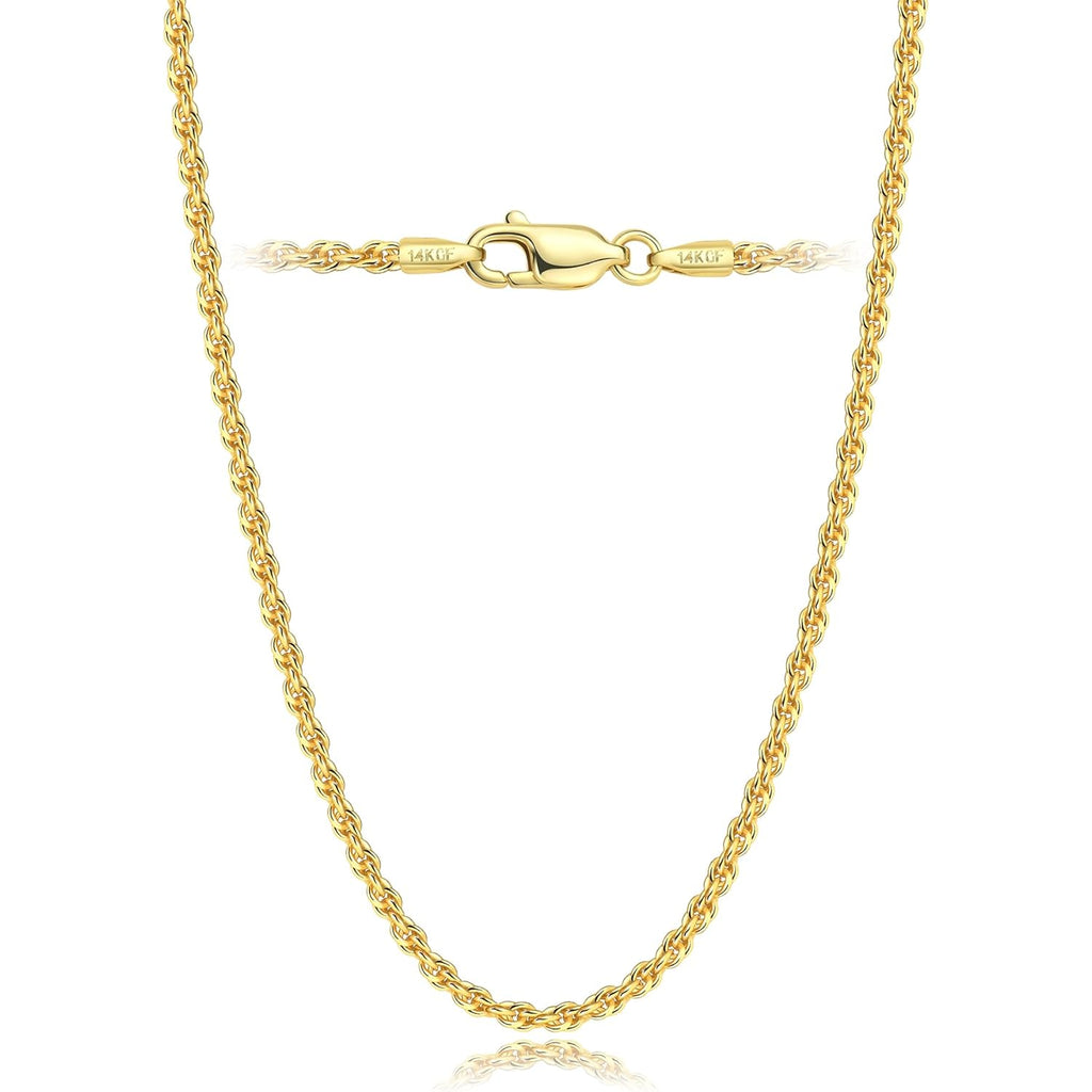14K Gold Chain Necklaces for Women & Men, 1.5mm/2mm/2.5mm Simple Rope Link Chain for Womens Dainty Non-Tarnish Necklace Unisex Sizes 16-24 Inches Cadenas De Oro 14K Para Mujer