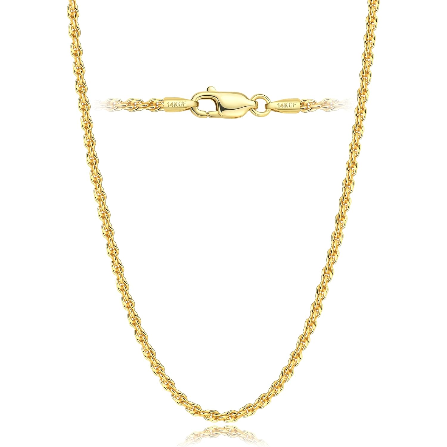 14K Gold Chain Necklaces for Women & Men, 1.5mm/2mm/2.5mm Simple Rope Link Chain for Womens Dainty Non-Tarnish Necklace Unisex Sizes 16-24 Inches Cadenas De Oro 14K Para Mujer