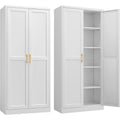 Kitchen Pantry Cabinet,71”White Metal Pantry Storage Cabinet With Doors And 4 Adjustable Shelves,Kitchen Cabinet With 2 Gold Handles,Tall Cabinet For Livingroom,Pantry, Bathroom,Kitchen