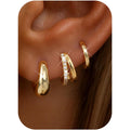 MILACOLATO 3 Pairs Small 14K Gold Plated Hoop Earrings for Women Trendy Hypoallergenic Silver Earring Stacks Huggie Hoops Earring Sets for Multiple Piercing Chunky Double Hoop Jewelry Lightweight