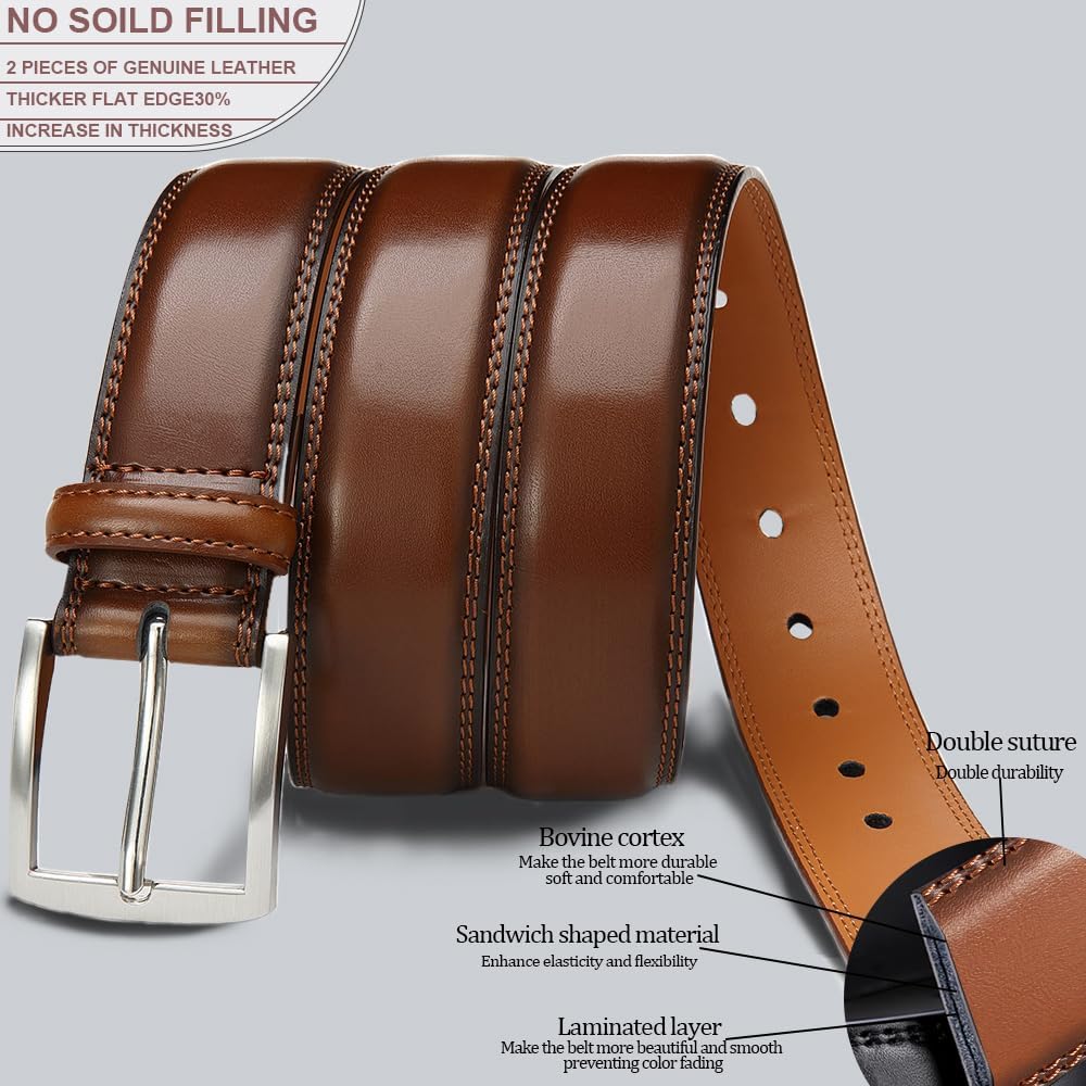 Mens Dress Belt - Genuine Leather Dress Belts For Men,Casual Suit Jeans Belt-Single Prong Buckle Black Belt