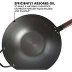 Babish Carbon Steel Wok 14 Inch Flat Bottom Stir Fry Pan Durable Heavy Duty Cookware For High Heat Cooking Stir Fry Sautéing Frying Compatible With Gas Electric And Induction Stovetops