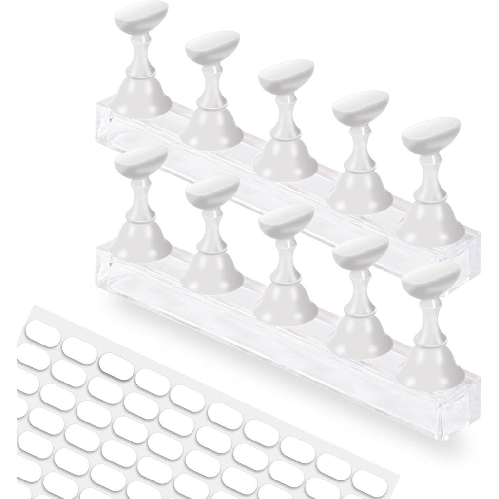 Nail Stand for Press On Display Practice for Acrylic Nails, Magnetic Fake Nail Tips Holder for Nails Painting Tools and Designs with Reusable Double-Sided Tape for Home DIY Art Salon Supplies (White)