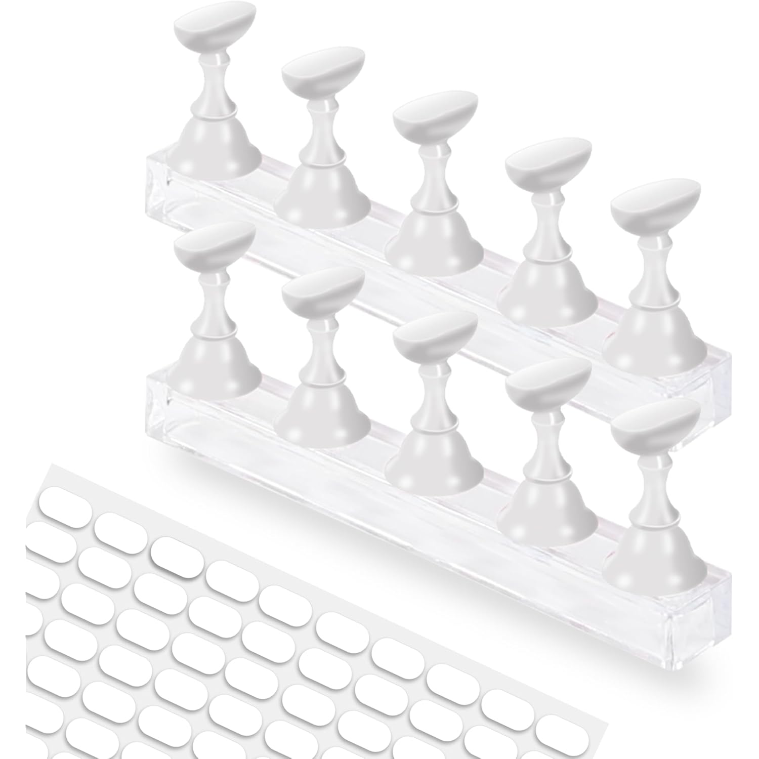Nail Stand for Press On Display Practice for Acrylic Nails, Magnetic Fake Nail Tips Holder for Nails Painting Tools and Designs with Reusable Double-Sided Tape for Home DIY Art Salon Supplies (White)
