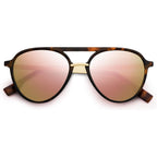 SOJOS Retro Aviator Polarized Sunglasses for Women Men Double Bridge Ladies Shades Tortoise Frame/Pink Mirrored Lens