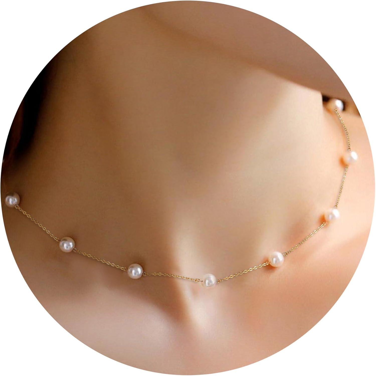 Trinckle Pearl Necklaces for Women, Gold Pearl Choker Single Pendant Necklace Layered Daisy Jewelry for Mothers Day Graduation, Prom Wedding Strands for Bride Bridesmaids as Beach Summer Accessories