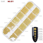 0.8mm Mini Small Nail Beads Stainless Steel Beads Nail Chain Charms Nails Art Decorations Gun Grey Nail Studs Gold Caviar Nail Charms DIY Tool Nail Studs Accessories Cold Nail Gems (Gold)