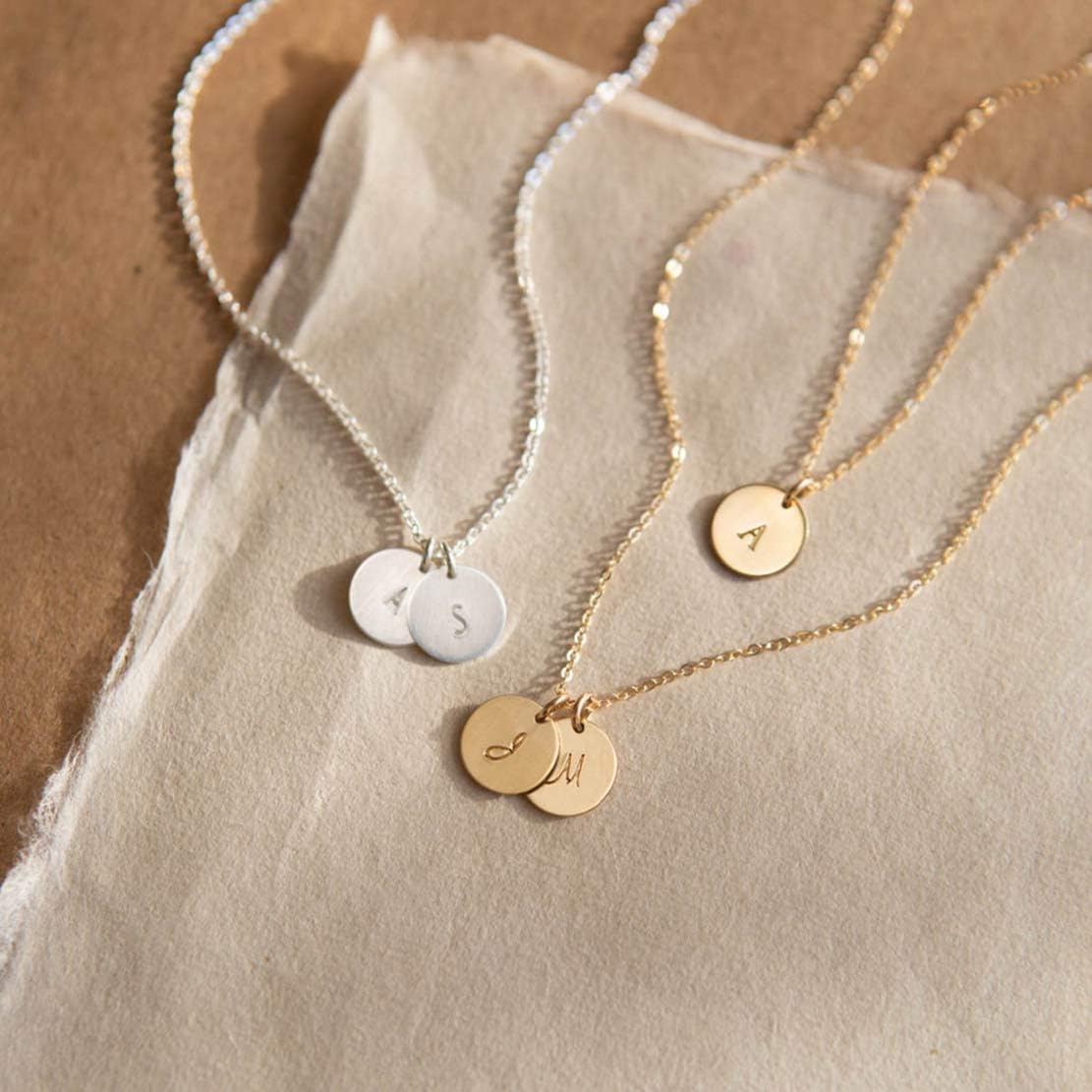 Endless Story Initial Necklaces for Women, Sterling Silver, 14K Gold Filled Custom Dainty Letter Necklace, Initial Necklace, 9mm Disc Pendant, Mom Necklace, Gift for Mom, Daughter, Grandma