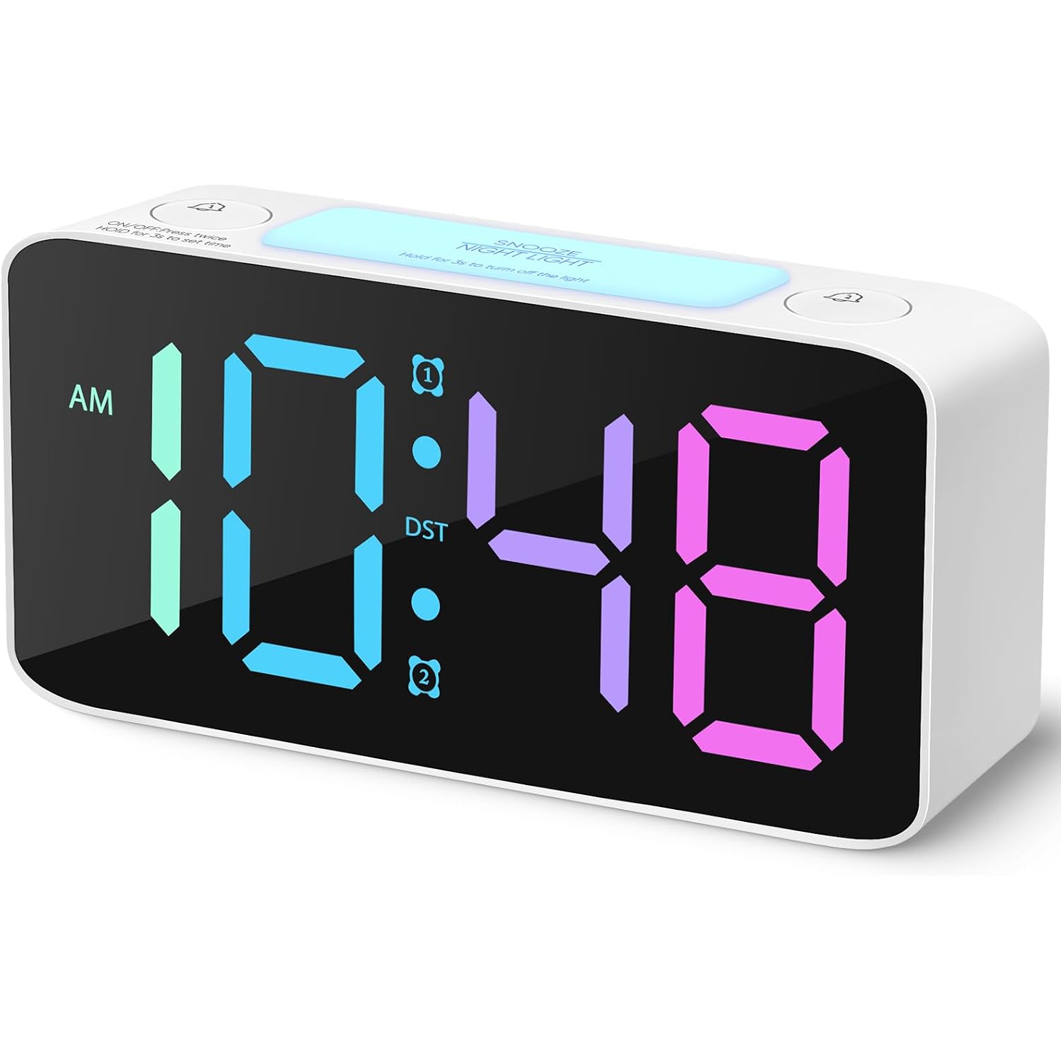 Cadmos 110Db Extra Loud Alarm Clock For Heavy Sleepers Adults, Digital Clock With 7 Color Night Light, Rgb Display, Dual Usb Charger, Small Clocks For Bedrooms, Kids, Teens (White+Rgb)