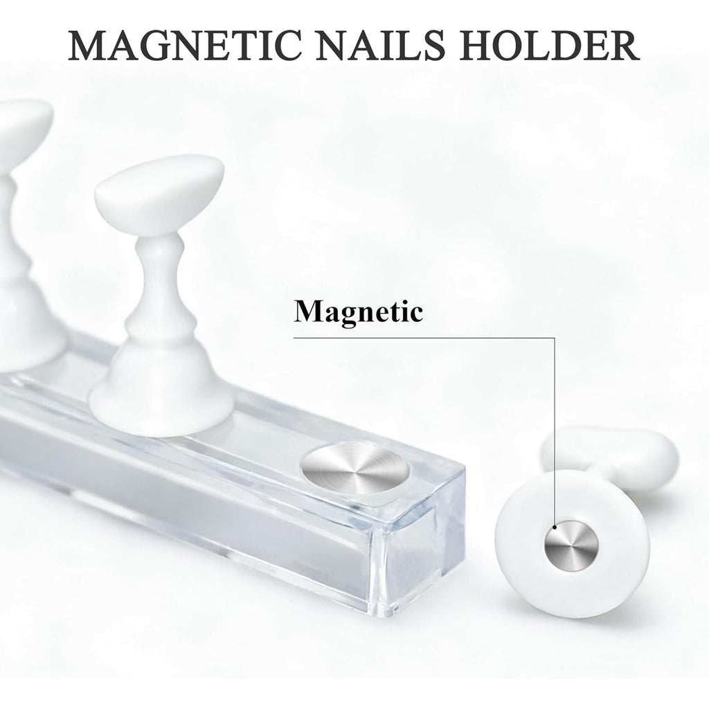 Nail Stand for Press On Display Practice for Acrylic Nails, Magnetic Fake Nail Tips Holder for Nails Painting Tools and Designs with Reusable Double-Sided Tape for Home DIY Art Salon Supplies (White)