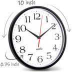 2 Pack Silent Wall Clock, 10 Inch Non Ticking Quiet Digital Sweep Decorative Battery Operated Wall Clocks For Living Room Bedroom Kitchen School Office Decor, Black