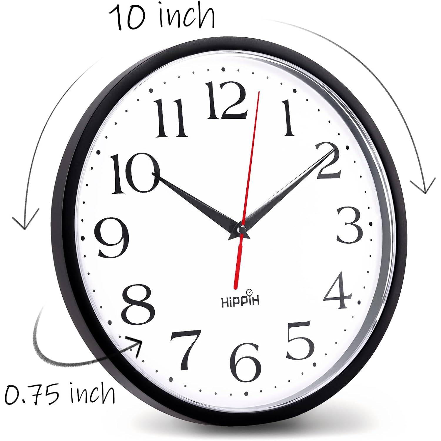 2 Pack Silent Wall Clock, 10 Inch Non Ticking Quiet Digital Sweep Decorative Battery Operated Wall Clocks For Living Room Bedroom Kitchen School Office Decor, Black