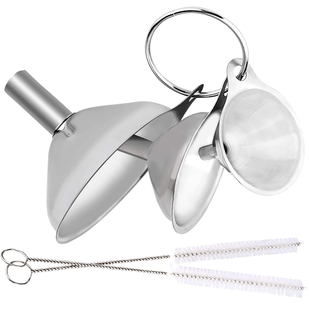 Metal Stainless Steel Funnel, Large Medium Small Funnel Set Of 3, Food Grade Mini Funnels For Kitchen Use Filling Bottles Flask Cooking, 2 Brushes Ylyl