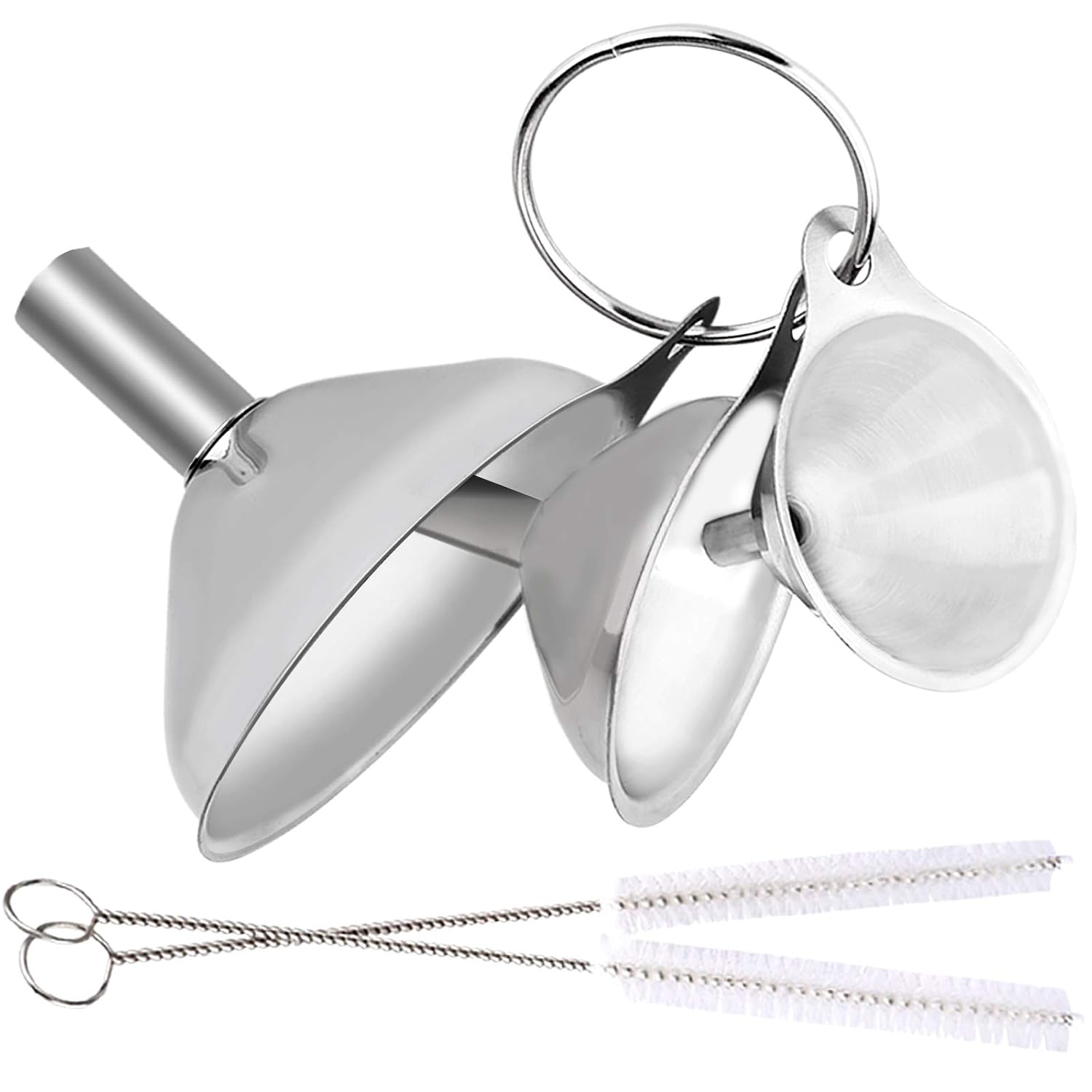 Metal Stainless Steel Funnel, Large Medium Small Funnel Set Of 3, Food Grade Mini Funnels For Kitchen Use Filling Bottles Flask Cooking, 2 Brushes Ylyl