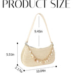 Women'S Boho Seashell Pearl Beaded Straw Clutch Purse Summer Woven Beach Bag Vacation Shoulder Handbags