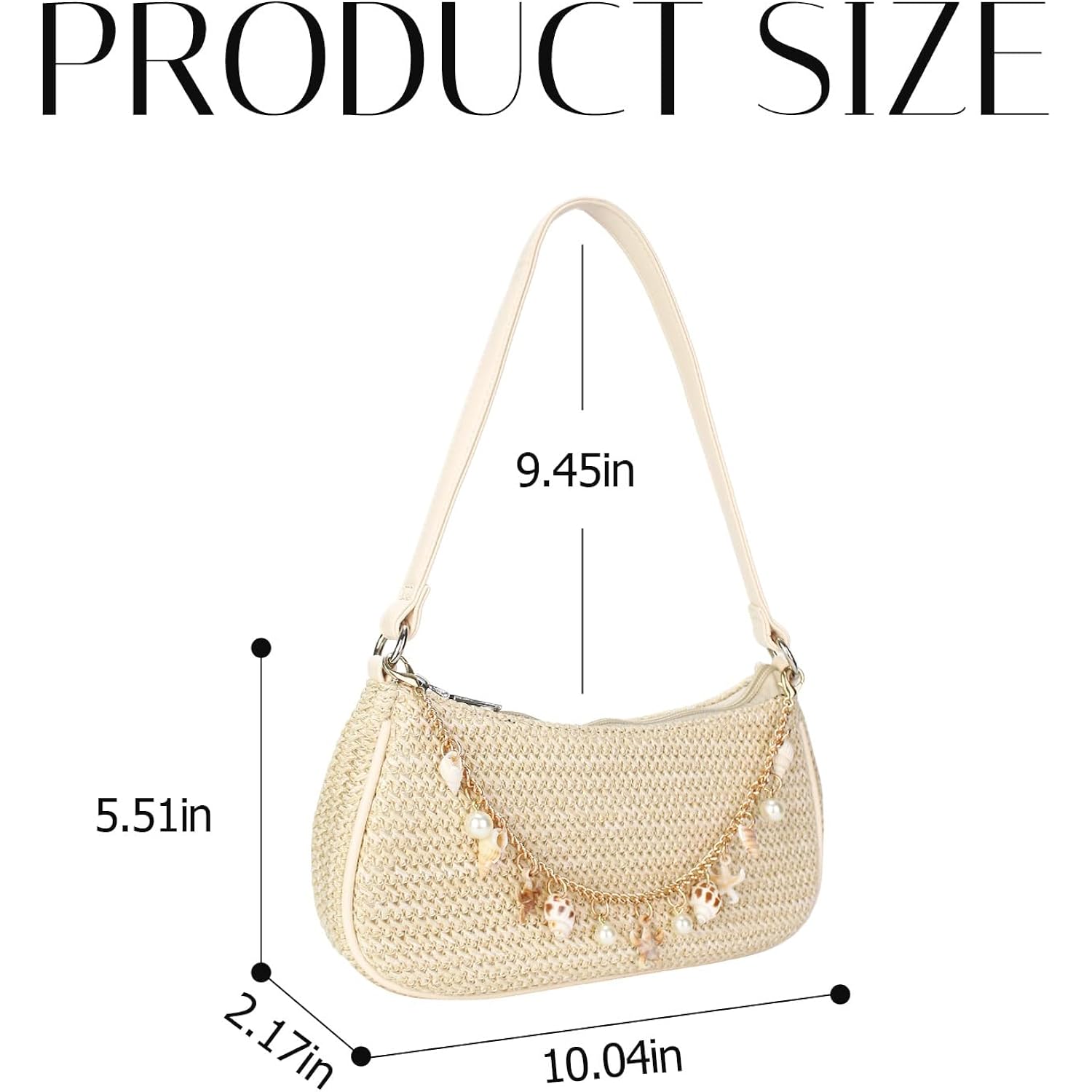 Women'S Boho Seashell Pearl Beaded Straw Clutch Purse Summer Woven Beach Bag Vacation Shoulder Handbags
