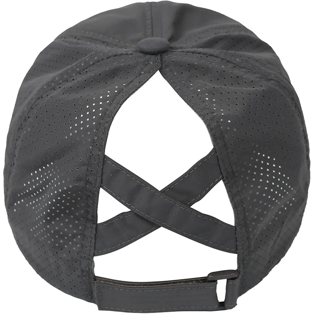 HGGE Womens Criss Cross Ponytail Baseball Cap High Messy Bun Ponycap Trucker Hat Quick Drying Mesh Dad Hat for Outdoor Sports Dark Grey