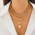 Otxas Layered Necklace for Women Non Tarnish Chunky Necklace Stack for Women Paperclip Chain Necklaces Retro Coin Medallion Heart Pendant Necklaces Chunky Jewelry Set
