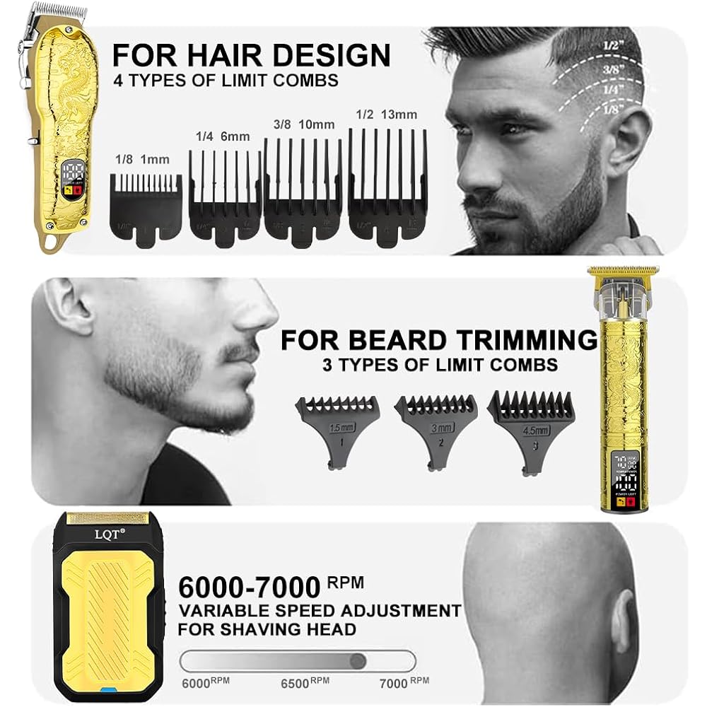 Lqt® Professional Hair Clippers For Men, Hair Trimmer Cordless Barber Clippers And Trimmers Set, Hair Cutting Kit For Men Grooming Father Day Gifts