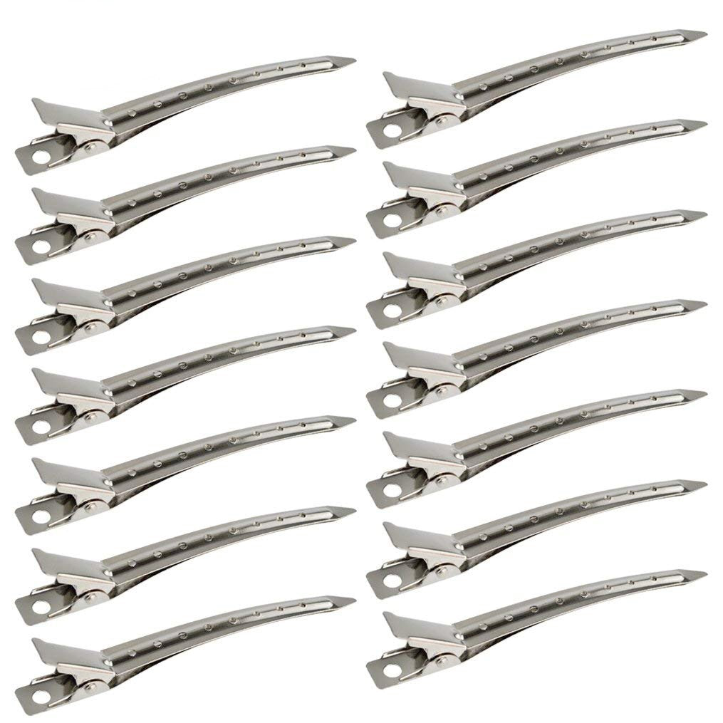 24 Packs Duck Bill Clips, Bantoye 3.5 Inches Rustproof Metal Alligator Curl Clips With Holes For Hair Styling, Hair Coloring, Silver