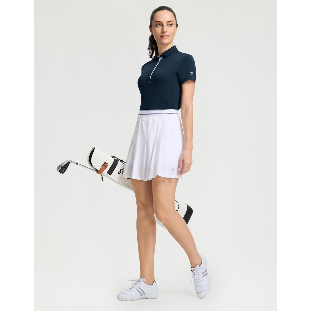 M Maelreg 5-Button Polo Shirts For Women Stretch Dry Fit Performance Lightweight Contrast Collared Golf Shirts Short Sleeve