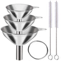 Metal Stainless Steel Funnel, Large Medium Small Funnel Set Of 3, Food Grade Mini Funnels For Kitchen Use Filling Bottles Flask Cooking, 2 Brushes Ylyl